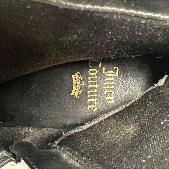 Juicy Couture Black High Heeled Side Zip Booties, Gold Accents Lug Sole, Size 9 - Picture 6 of 15